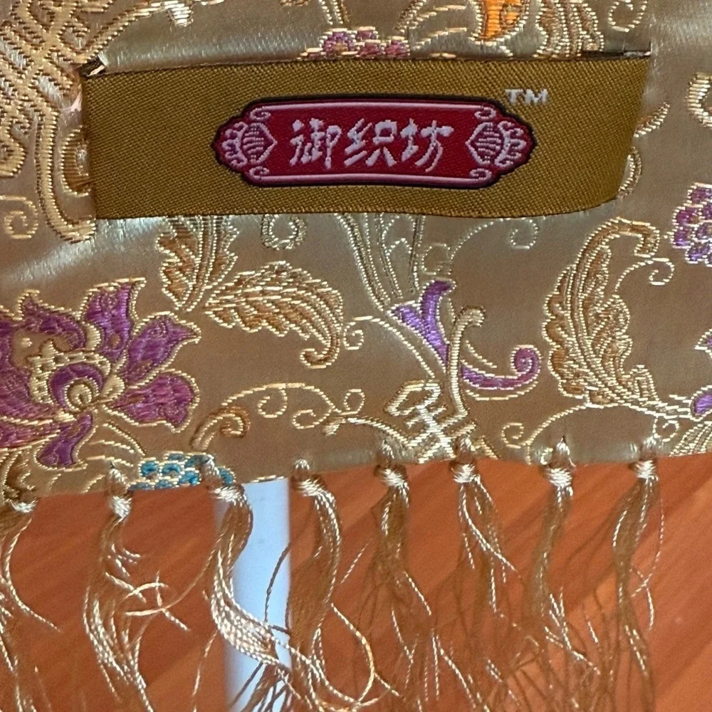 Floral Brocade Scarf Tassel Fringe Silk Style Asian Jacquard Wrap